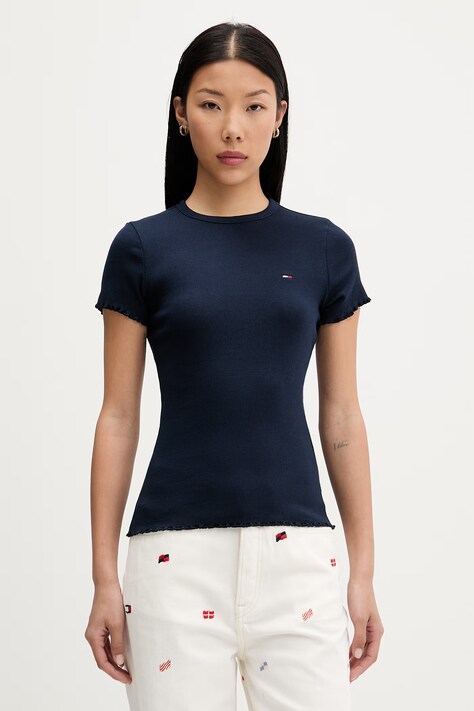 Tommy Jeans T-shirt damski bawełniany z elastanem granatowy DW0DW22782