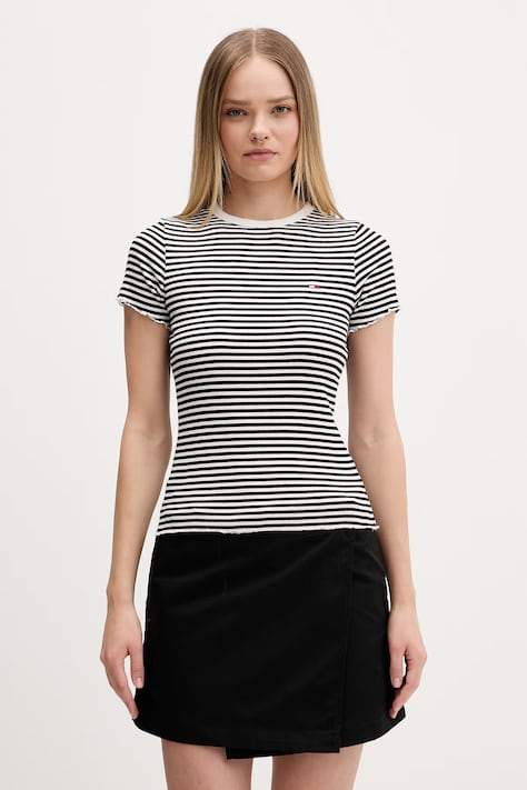 Tommy Jeans t-shirt damski bawełniany z elastanem szary DW0DW22782