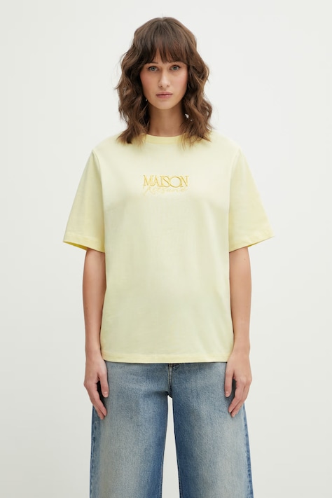 Maison Kitsuné t-shirt bawełniany Album Logo damski kolor żółty QW00110KJ0119