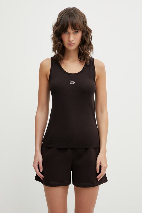 Bavlnený top Maison Kitsuné Baby Fox hnedá farba, MW00121KA0033