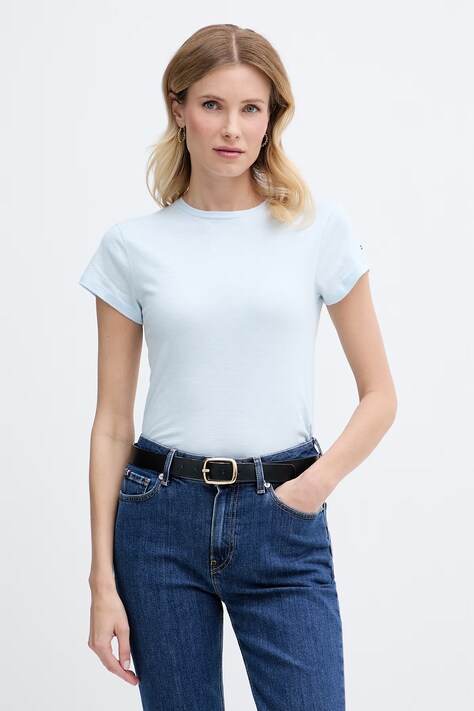 Tommy Hilfiger T-shirt basic damski bawełniany niebieski WW0WW48702