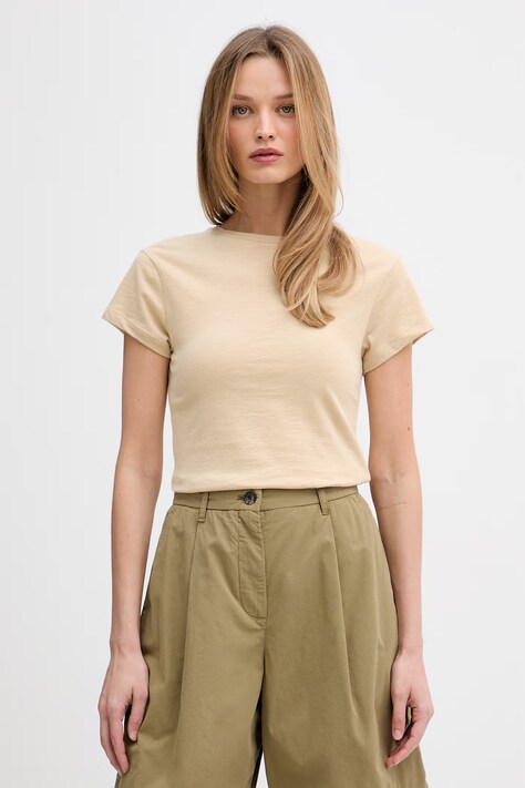 Tommy Hilfiger basic tričko dámske bavlnené béžové WW0WW48702