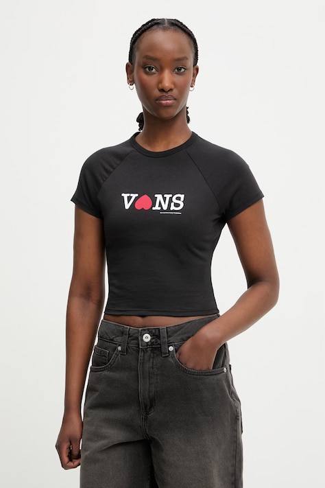 Vans kratka majica ženska bombažna črna VN000XEABLK1