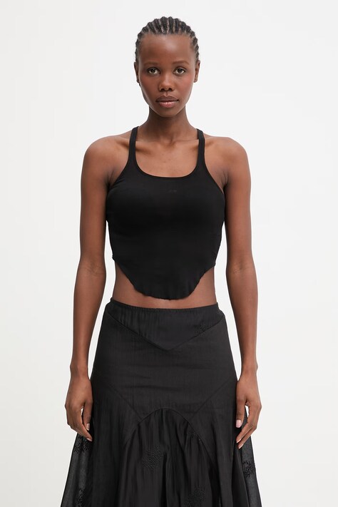 Rick Owens DRKSHDW crop top bawełniany damski czarny DS01F4100.BH