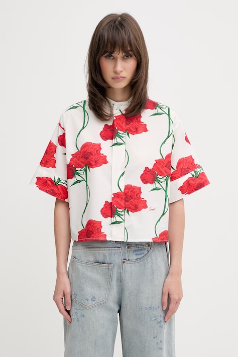 Kenzo Shirt SC koszula bawełniana damska biała w kwiaty FG52CH2819O2