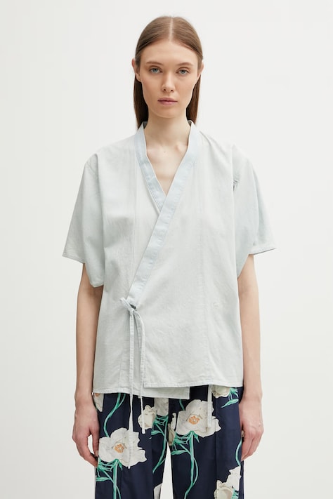 Kenzo Shirt SC koszula kopertowa damska niebieska z efektem sprania FG52DC2536F4