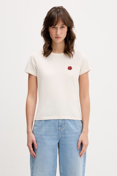 Kenzo t-shirt bawełniany GOTS BOKE FLOWER CREST CLASSIC damski kolor beżowy FG52TS2064SO