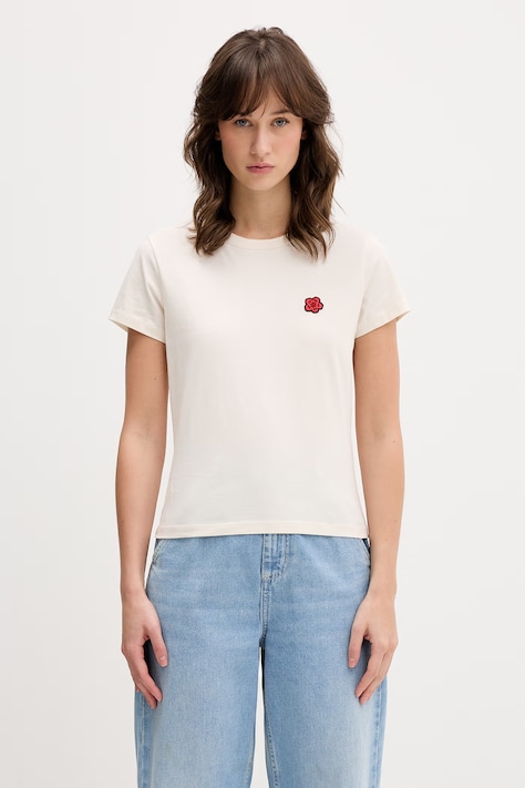 Kenzo t-shirt bawełniany GOTS BOKE FLOWER CREST CLASSIC damski kolor beżowy FG52TS2064SO