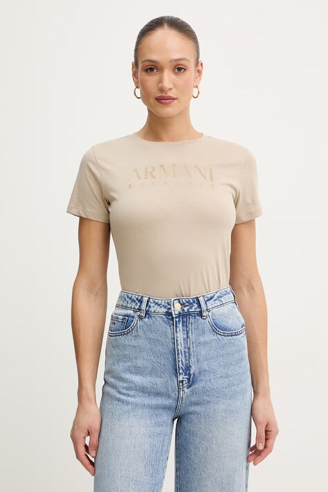 Памучна тениска Armani Exchange дамска в бежово XW002294 AF17172