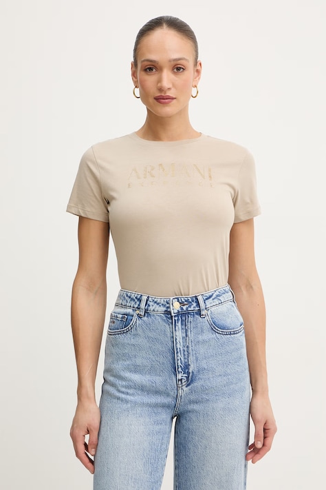 Памучна тениска Armani Exchange дамска в бежово XW002294 AF17172
