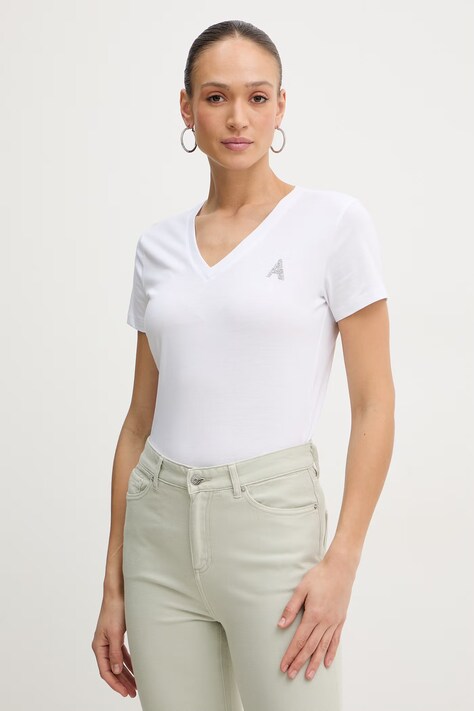 Памучна тениска Armani Exchange дамска в бяло XW002330 AF10356