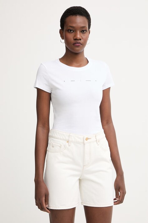 Armani Exchange T-shirt basic damski bawełniany biały XW002346 AF10356