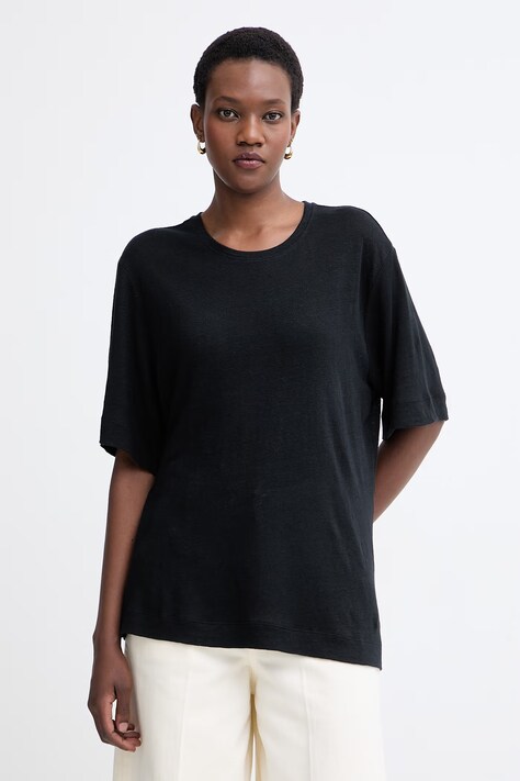 BOSS Orange t-shirt damski lniany C Emma czarny 50556387