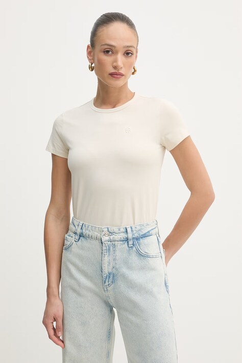 BOSS t-shirt damski bawełniany beżowy 50557843