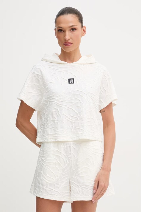 HUGO crop top damski z bawełną ZEB_top beżowy 50561060