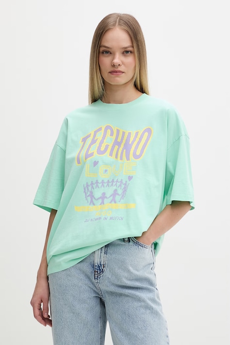 HUGO Blue T-shirt damski bawełniany Oversized_Tee_B turkusowy 50560784