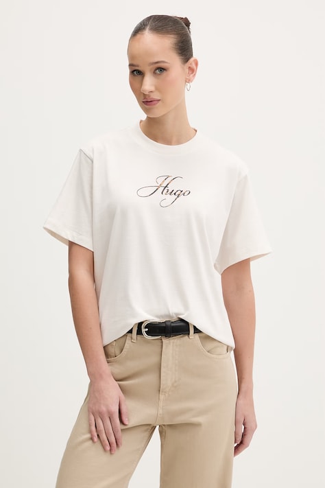 HUGO t-shirt damski Vintage Tee_23 beżowy 50560566