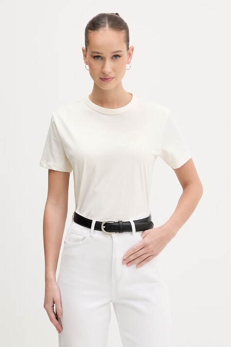 HUGO t-shirt basic damski bawełniany Damacia_7 beżowy 50561233