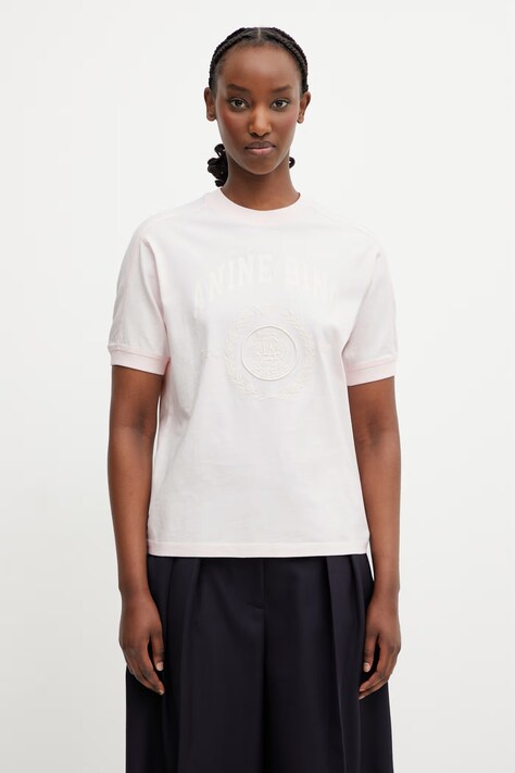 Anine Bing JAYLIN TEE COLLEGIATE - POWDER PINK T-shirt bawełniany damski różowy A.08.12505.PKI1