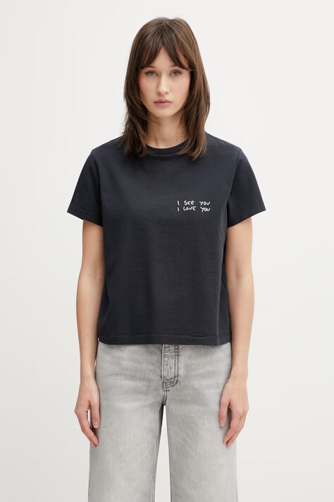 Anine Bing SHELLEY TEE I SEE YOU I LOVE YOU - BLACK T-shirt bawełniany damski czarny A.08.11986.BLK26