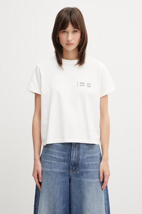 Anine Bing SHELLEY TEE I SEE YOU I LOVE YOU - WASHED CREAM T-shirt bawełniany damski beżowy A.08.11986.WKHA3