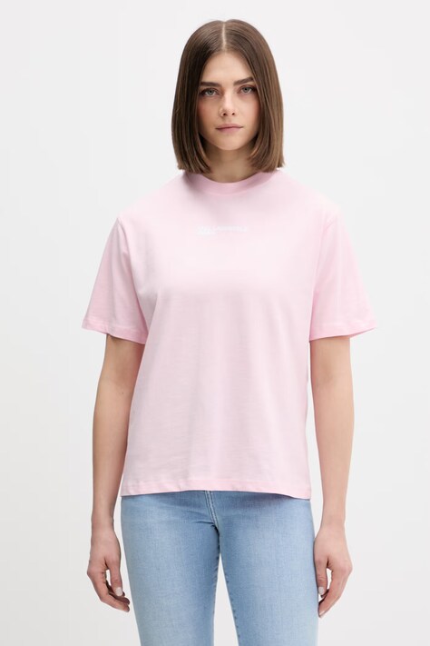 Karl Lagerfeld Jeans t-shirt damski bawełniany różowy B2W17069