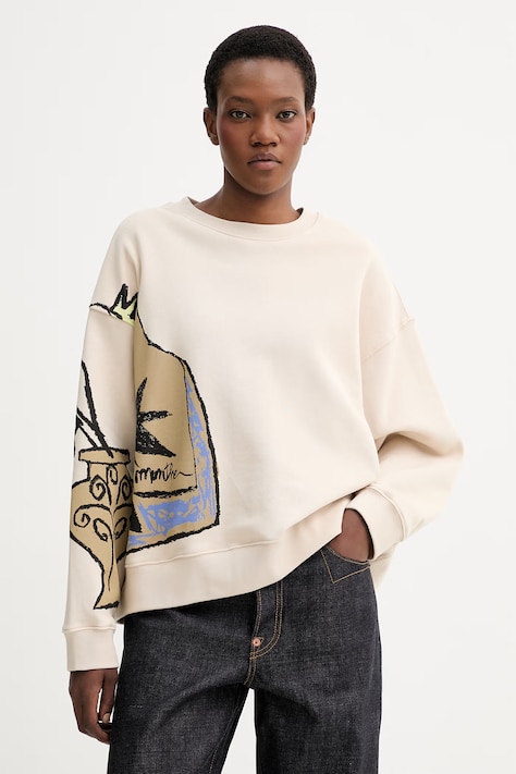 MUNTHE bluza bawełniana RARSNIMA damska kolor beżowy z nadrukiem 261111726162