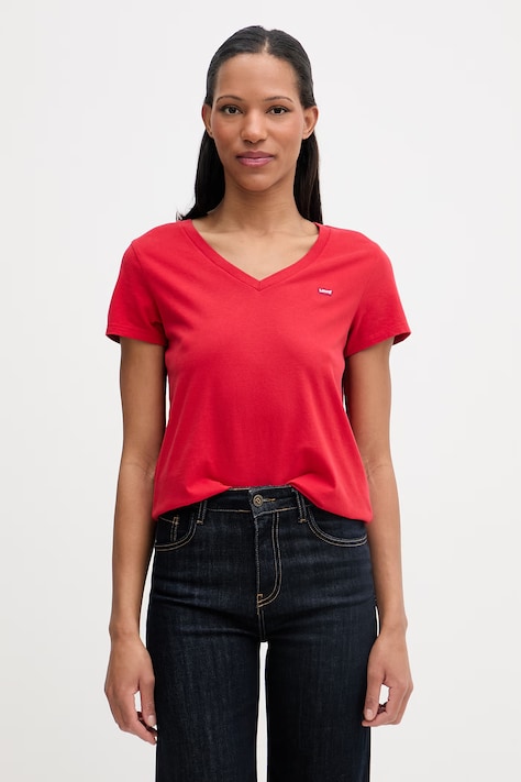 Levi's T-shirt damski bawełniany PERFECT VNECK czerwony 85341-0140