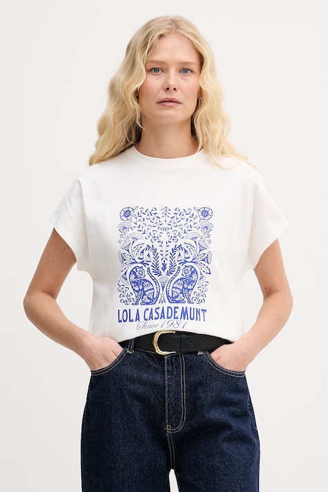 Lola Casademunt t-shirt damski bawełniany biały LS2615110