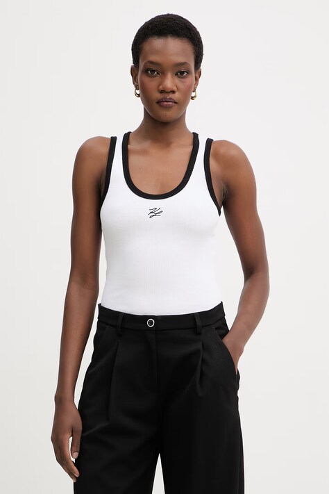 Karl Lagerfeld top dámský bavlněný s elastanem bílý B2W17003