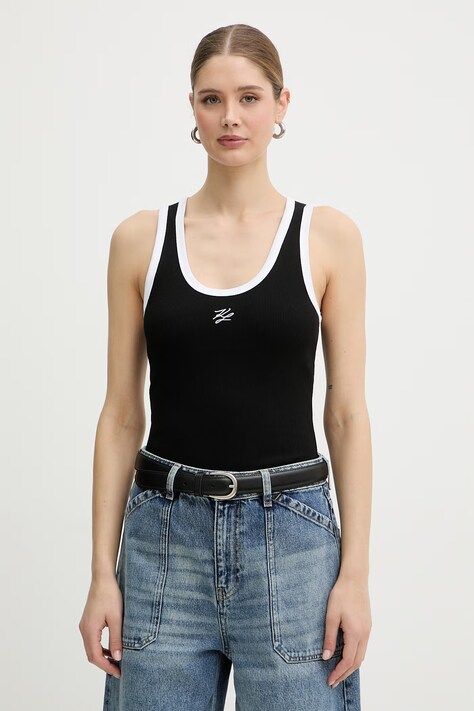 Karl Lagerfeld top dámský bavlněný s elastanem černý B2W17003