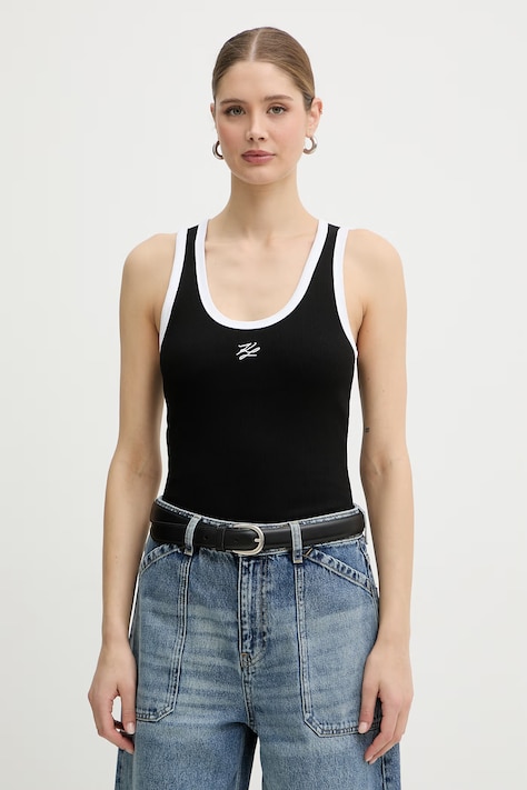 Karl Lagerfeld top dámský bavlněný s elastanem černý B2W17003
