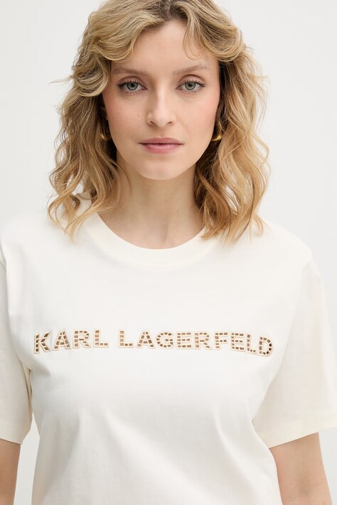 Karl Lagerfeld футболка жіноча бавовняна — SS26-TSD1KH, бежевий — фото 3