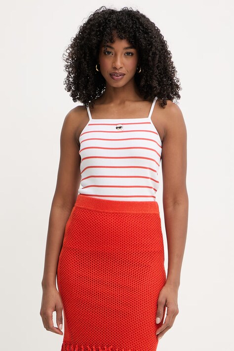 Karl Lagerfeld top damski bawełniany z elastanem IKON biały B2W17036