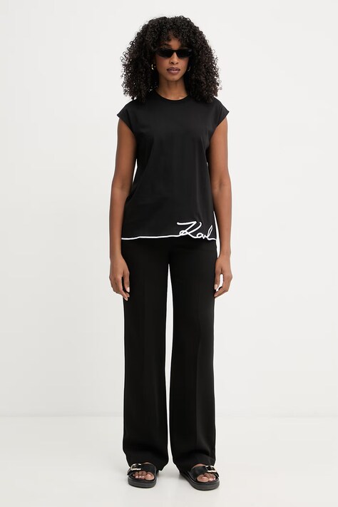 Karl Lagerfeld top pentru femei, din bumbac negru B2W17018