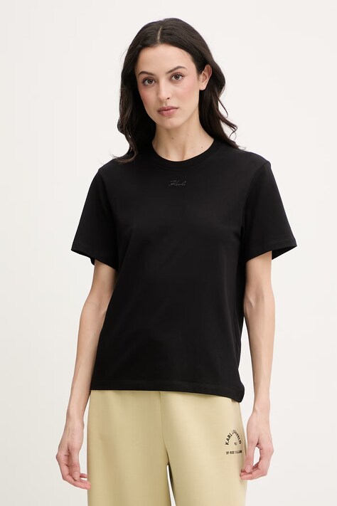 Karl Lagerfeld t-shirt basic damski bawełniany czarny B2W17095