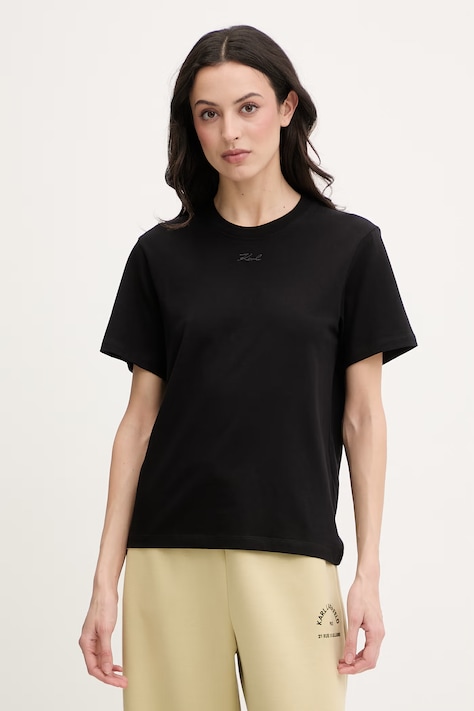 Karl Lagerfeld t-shirt basic damski bawełniany czarny B2W17095