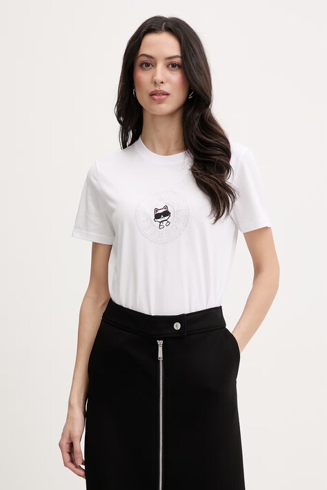 Karl Lagerfeld t-shirt damski bawełniany IKON biały B2W17025
