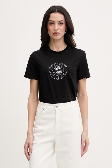 Karl Lagerfeld t-shirt damski bawełniany IKON czarny B2W17025