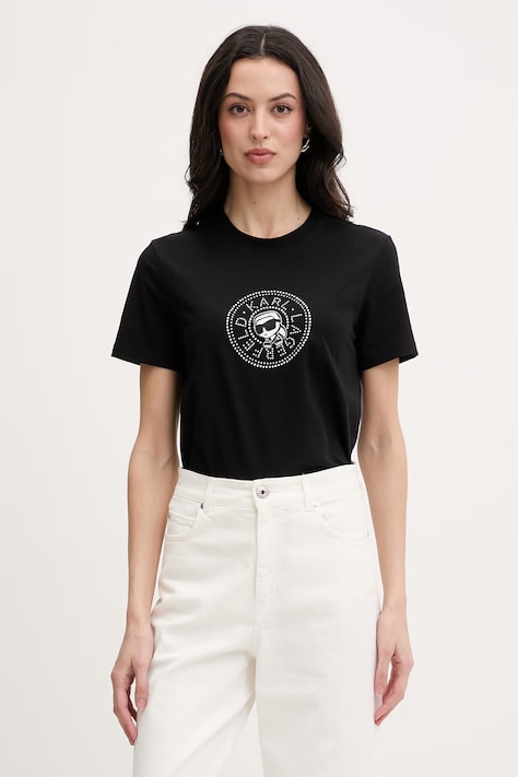 Karl Lagerfeld t-shirt damski bawełniany IKON czarny B2W17025