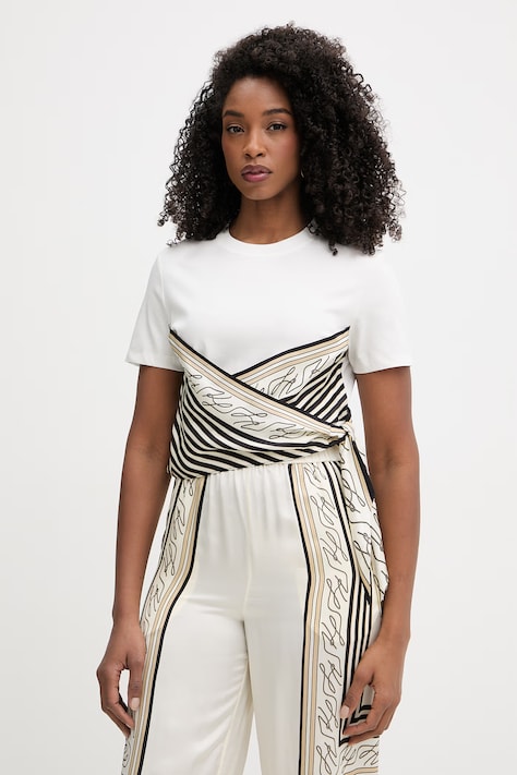 Karl Lagerfeld t-shirt damskie z bawełną beżowe B2W17011