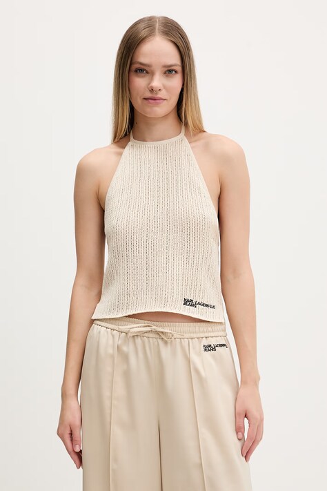 Karl Lagerfeld Jeans top damski bawełniany beżowy B2W18023