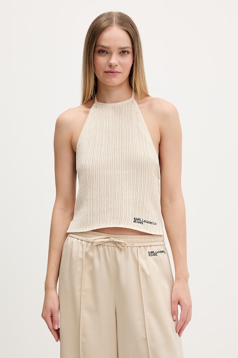 Karl Lagerfeld Jeans топ для женщин из хлопка бежевый B2W18023