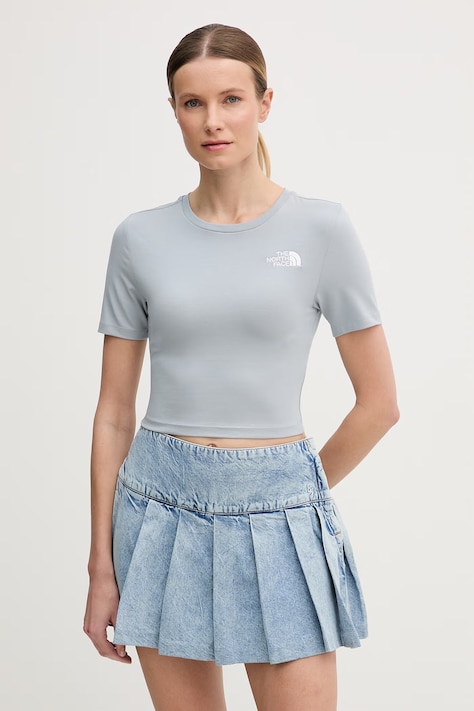 The North Face t-shirt damski bawełniany z elastanem niebieski NF0A55AOFM21