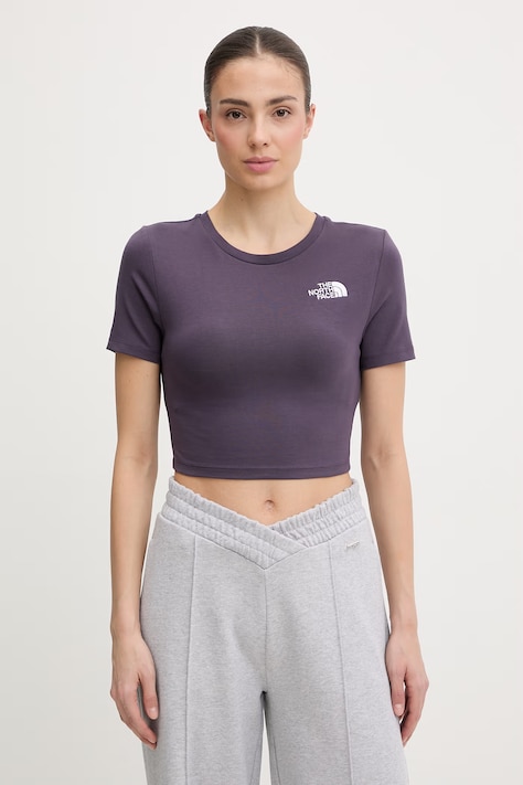 The North Face crop top damski bawełniany z elastanem fioletowy NF0A55AOG5O1