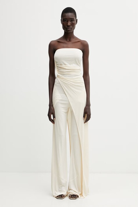 Rick Owens Lilies bluzka z odkrytymi ramionami damska z wiskozy gładka beżowa LI01F7114.RV