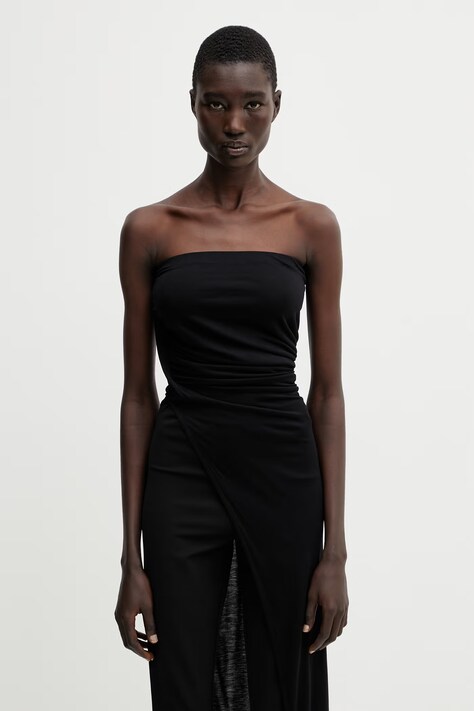 Rick Owens Lilies bluzka z odkrytymi ramionami damska z wiskozy gładka czarna LI01F7114.RV