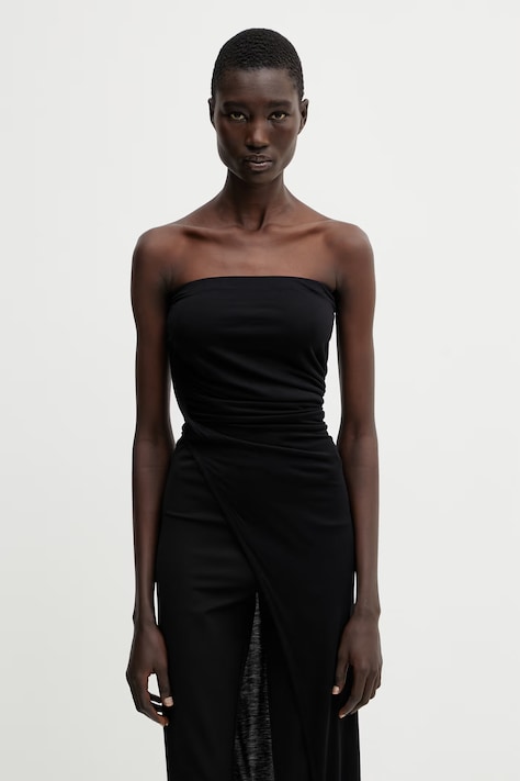 Rick Owens Lilies bluzka z odkrytymi ramionami damska z wiskozy gładka czarna LI01F7114.RV