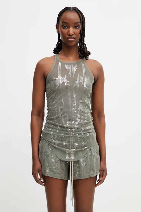 Rick Owens Lilies Basic блузка на беретелях женская с пайетками зелёная LI01F7101.TUSM21
