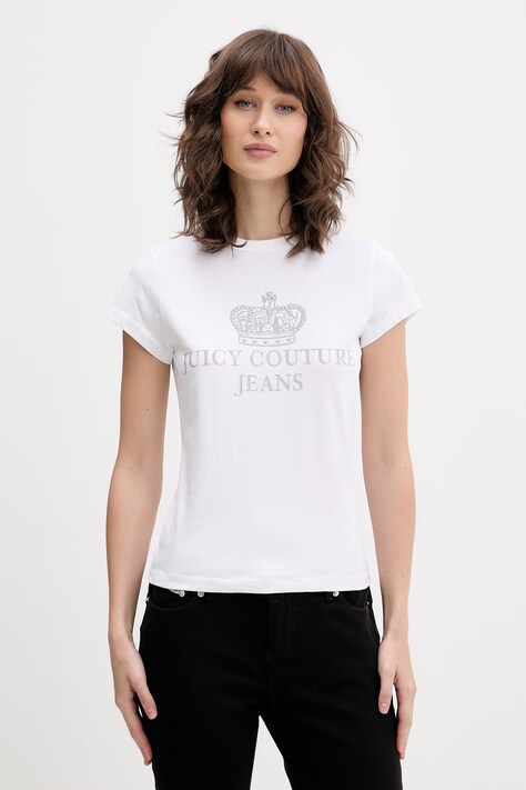 Juicy Couture T-shirt damski bawełniany HERITAGE HILTON biały JCDBJ126961